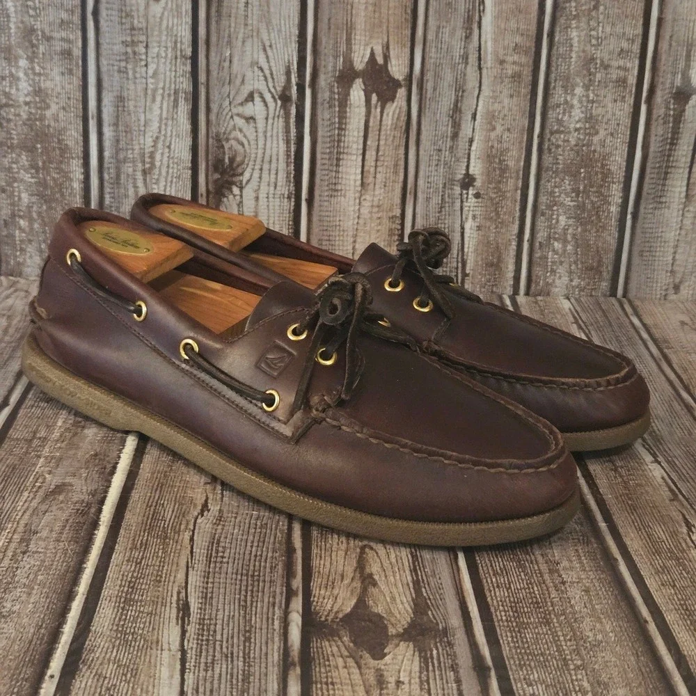 Sz 10 M Mens Sperry Authentic Original Dark Brown Leather Boat Shoes VGUC
